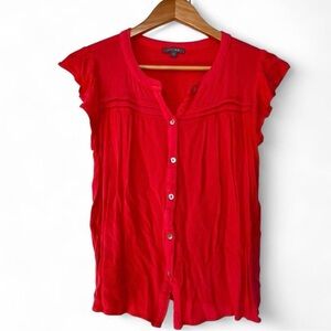 Papermoon Vibrant Red Cap Sleeve Boho Cottagecore Peasant Blouse, Size M